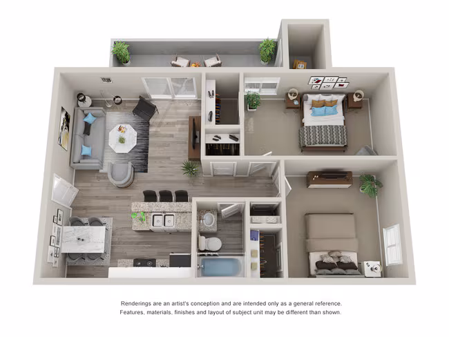 2 Beds • 1 Bath 2107-2 floor plan